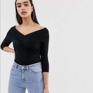 ASOS CURVE bodysuit with wrap front in black